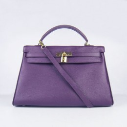 Hermes Kelly 35Cm Togo Leather Handbag Purple/Gold